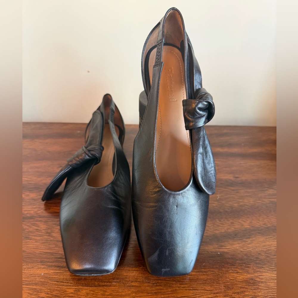 Flattered Black Leather Flats with Bow Detail